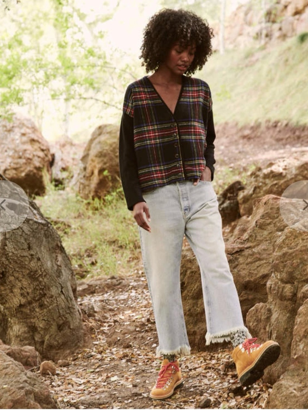 THE GREAT. The Fire Side Cardigan in Black Tartan Plaid